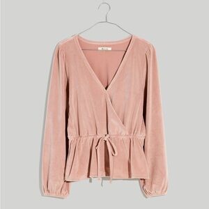 Corduroy Tie-Front Faux-Wrap Top, XS, pink